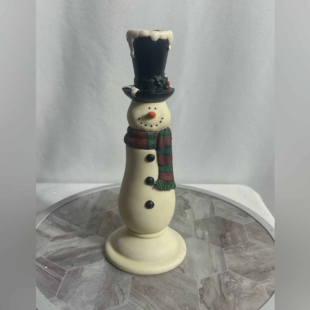 Vintage 2000 Snowman Candle Holder Top Hat Scarf Holiday Decor Growth Coop